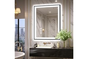 Megatex 24x36 Bathroom LED Mirror, Black Aluminum Edge Lighted Mirror, 3 Colors Stepless Dimmable Vanity Mirror, Skincare, Anti-Fog, Shatter-Proof, ETL Listed, Memory Smart Mirror(Horizontal/Vertical)