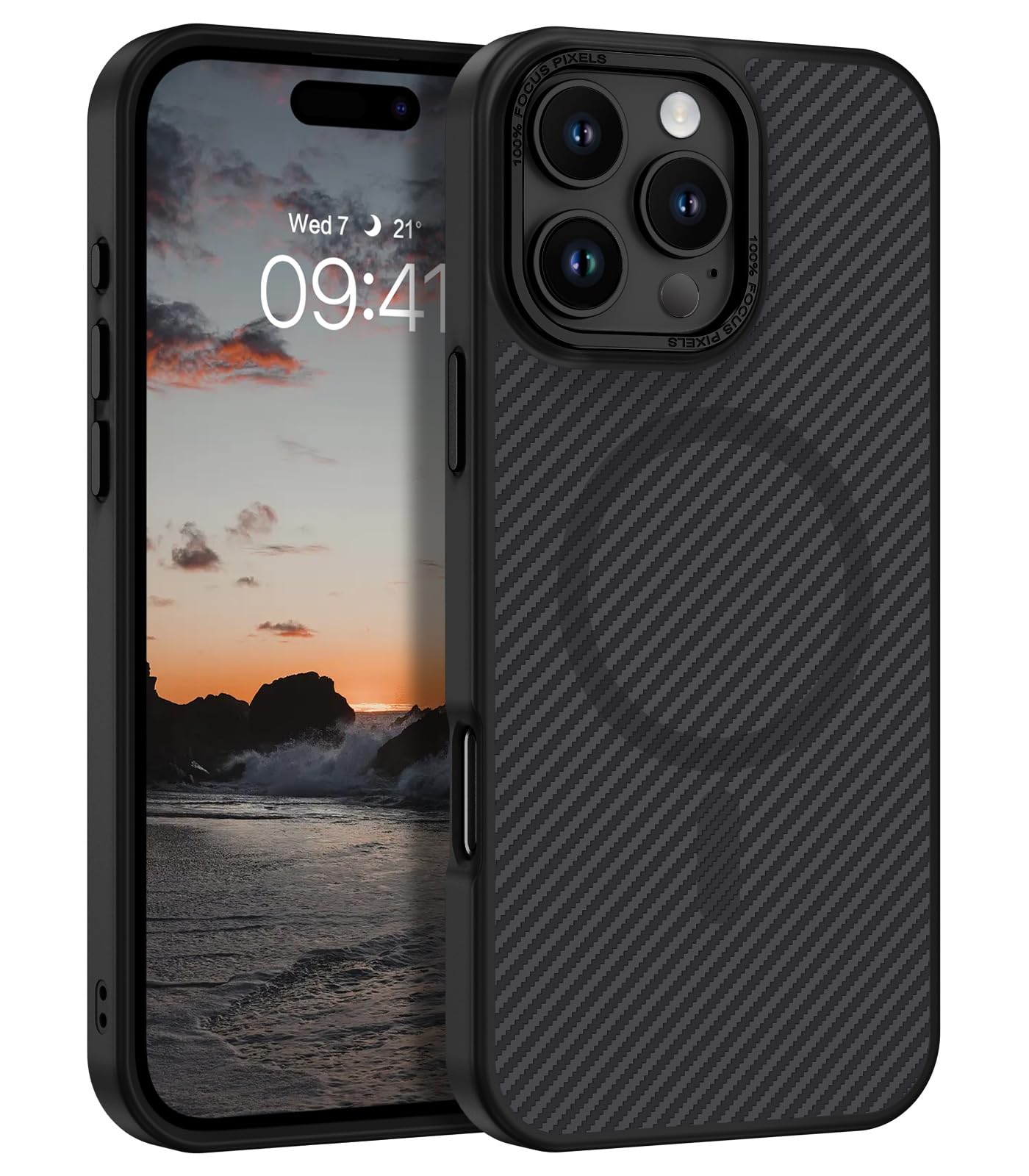 YINLAI for iPhone 16 Pro Magnetic Case [Compatible with Magsafe] Carbon Fiber Support Wireless Charging Slim Full Shockproof Case for iPhone 16 Pro, Black