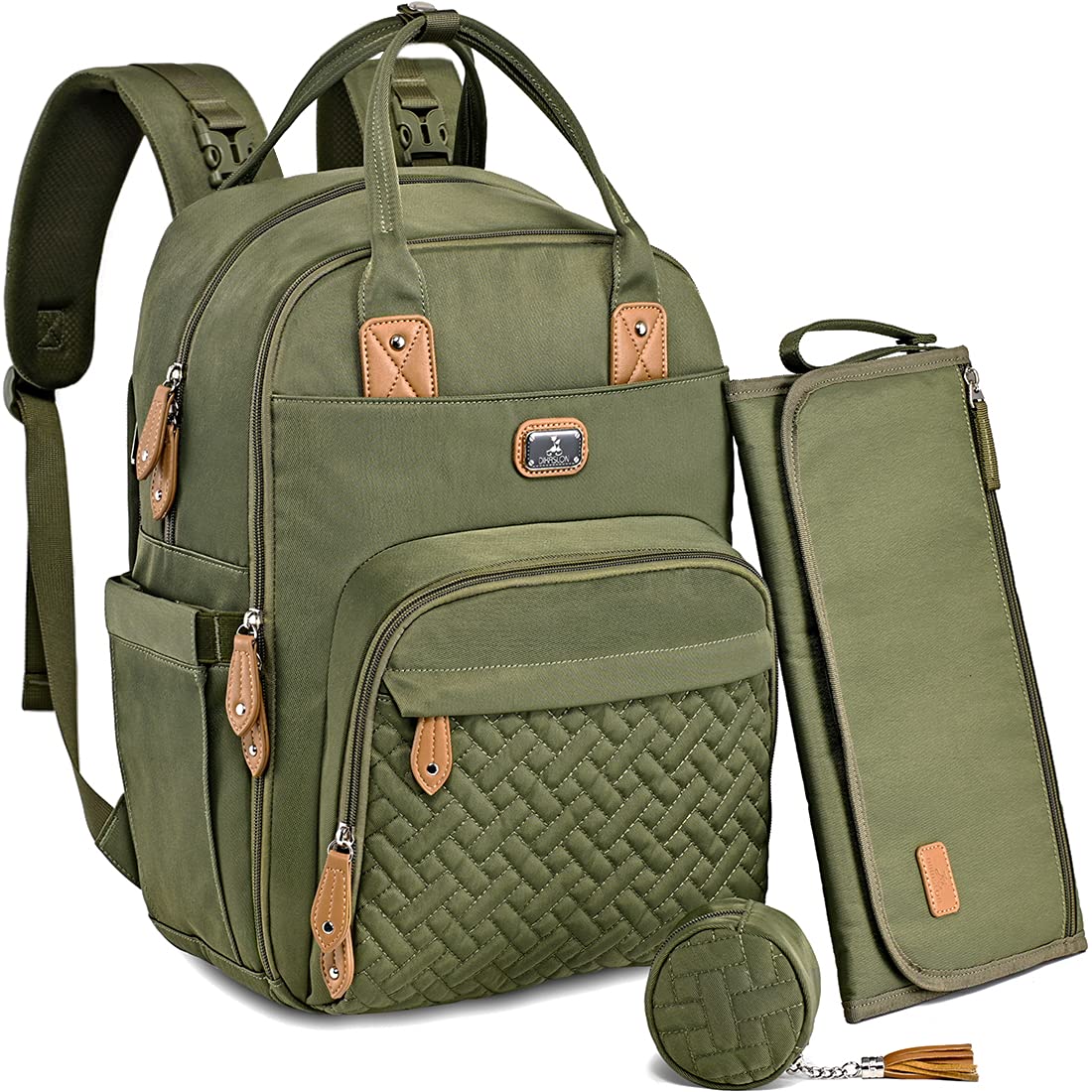 Dikaslon Baby Changing Bag Backpack, Large Baby Bag for Mum and Dad with 19 Pockets, Spacious Nappy Changing Bags with Mat, Pacifier Holder, Stroller Straps, Durable Polysteer (Green)