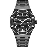 BARAMON Men's Watches, Royalty Stainless Steel Quartz Movement Date Male Clock Waterproof Luminous Hands Casual Business Wrist Watches for Men