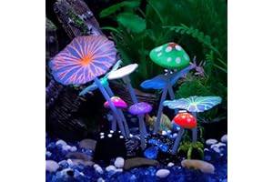 Uniclife Aquarium Coral Plant Ornament with Glowing Effect Imitative Mushroom Lotus Leaf Decoration Addition Colorful Lifelike Silicone Decor for Fish Tank Landscape