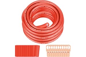 4 Gauge Wire (25FT Red) SGANGCAR True Spec Power Ground Wire Cable with 10 Lugs, 10 Heat Shrink Wrap,Copper Clad Aluminum CCA,for Power/Auto,Amplifier,Car Audio Speaker,Ground Cable
