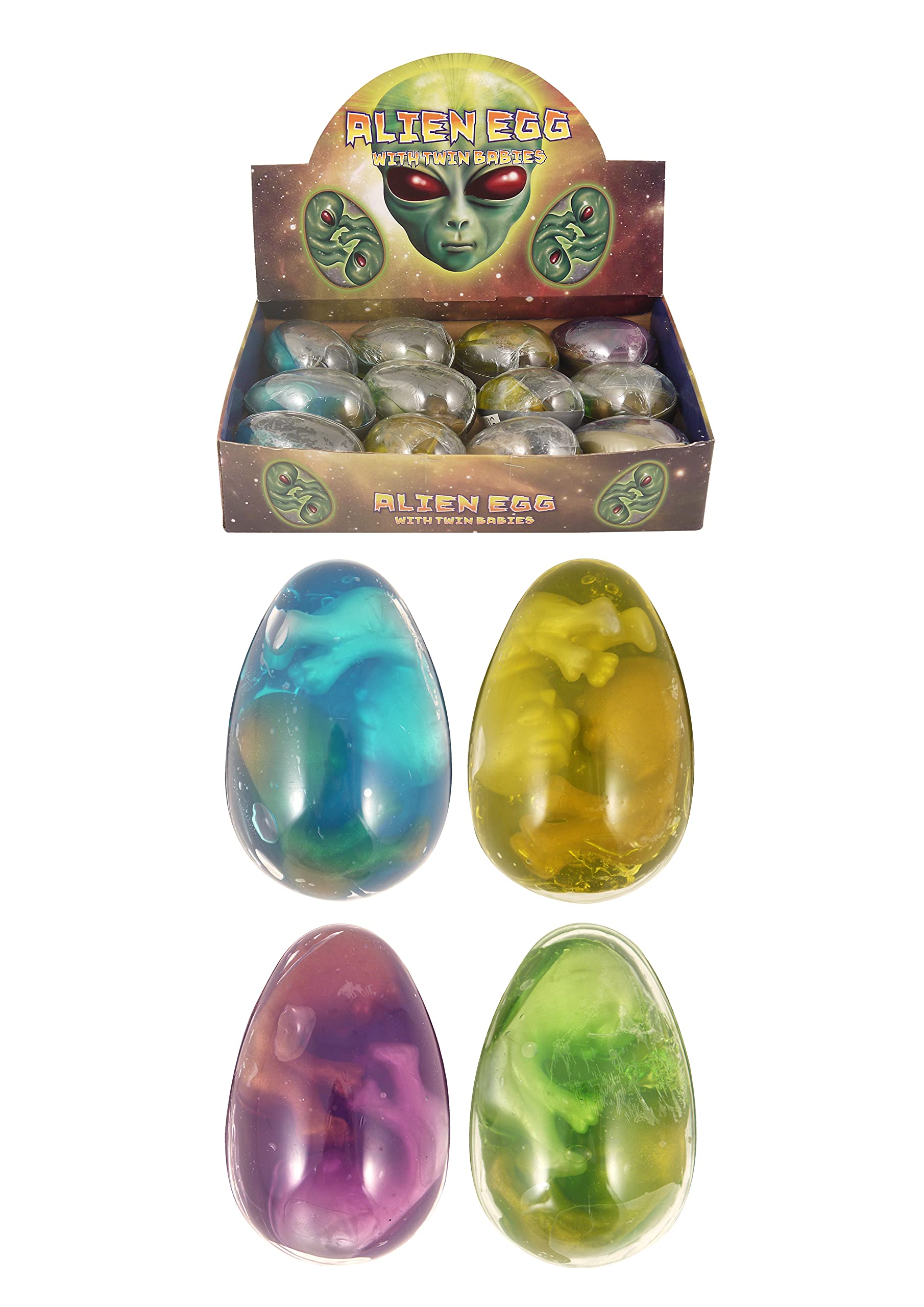 Henbrandt 6 x Alien Eggs with Twin Babies Gooey Aliens Stretchy Space Alien Embryo Kids Toys Party Bag Favours Loot Bag Fillers Lucky Dip Favours Stocking Fillers for Boys and Girls