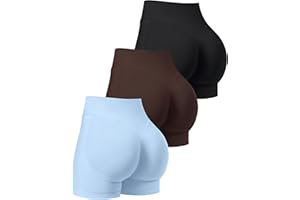 OLCHEE Womens Workout Shorts Seamless Scrunch Butt Lifting 3 Pack Yoga Gym Athletic High Waisted Tummy Control Booty 4.1"