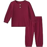 DIPUG Toddler Pajamas Long Sleeve Half-Button Girls Pajama Set Kids Solid Pjs Boys Soft Sleepwear 12M–7Y
