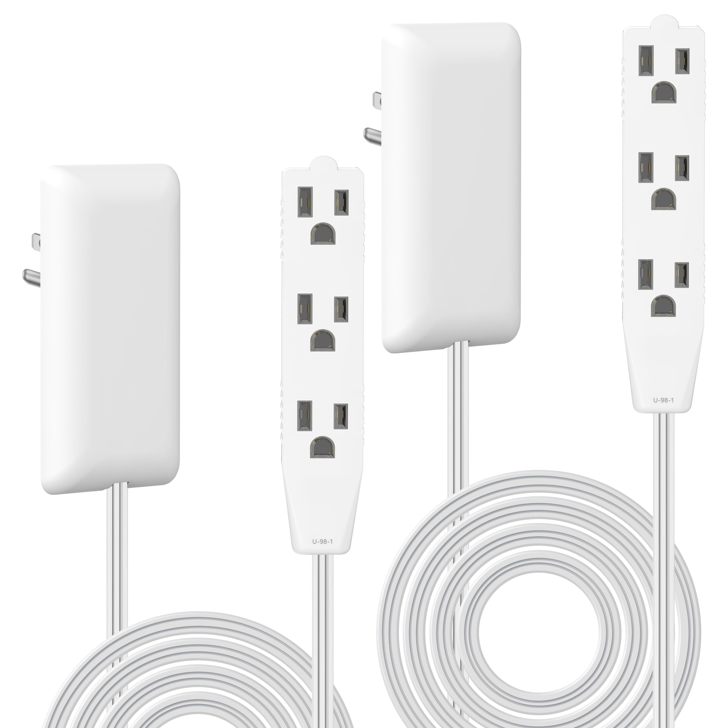 LIDER Flat-Face Outlet Extender, 3 Receptacles, 8ft Cord, 1625W, 2-Pack