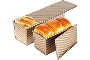 Barlket Pullman Loaf Pan with Lid, Aluminized Steel Bread Pan 13x5x4 Inch, 2.2 & 1 LB Large Capacity for Family Homemade Sour
