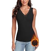 WOWENY Sleeveless Thermal Fleece Tank Top for Women V Neck Lace Camisole Warm Base Layer Cami Vest Underwear Tops