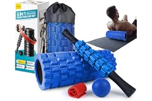 Krightlink 5 in 1 Foam Roller Set for Deep Tissue Muscle Massage, High Density Trigger Point Fitness Patented Exercise Foam Roller, Massage Roller, Massage Ball, Resistance Band, for Whole Body
