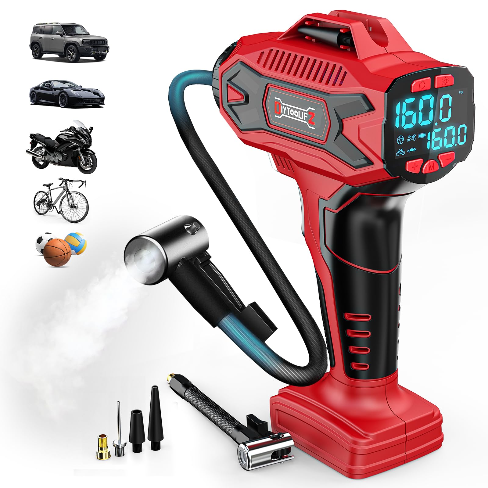 Photo 1 of 160PSI Cordless Tire Inflator Air Compressor Compatible with Milwauke 18V Battery, Portable Handheld Air Pump with Digital Pressure Gauge, Fast Inflation for Cars Motorcycles Bikes Balls(Bare Tool)