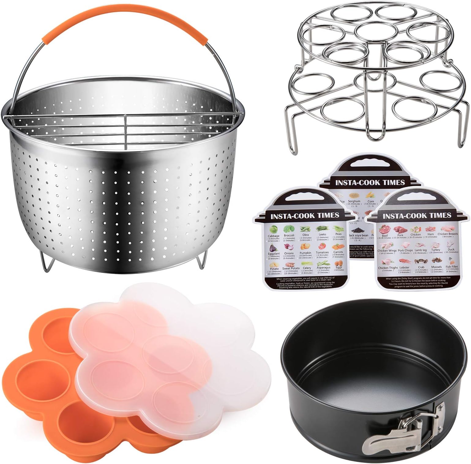 Accessories Set Compatible with Instant Pot 6,8 QT, Steamer Basket with Divider, Springform Pan, Egg Bites Mold, Stackable Steamer Racks, Magnetic Cheat Sheet by Nenazzz