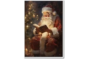 Wodkodnxy Vintage Christmas Canvas Wall Art, Santa Claus Reading Booking Pictures for Wall Decor, Merry Christmas Poster Hobby Lobby Santa Picture, Xmas Wall Decorations Gifts 16x24in Unframed