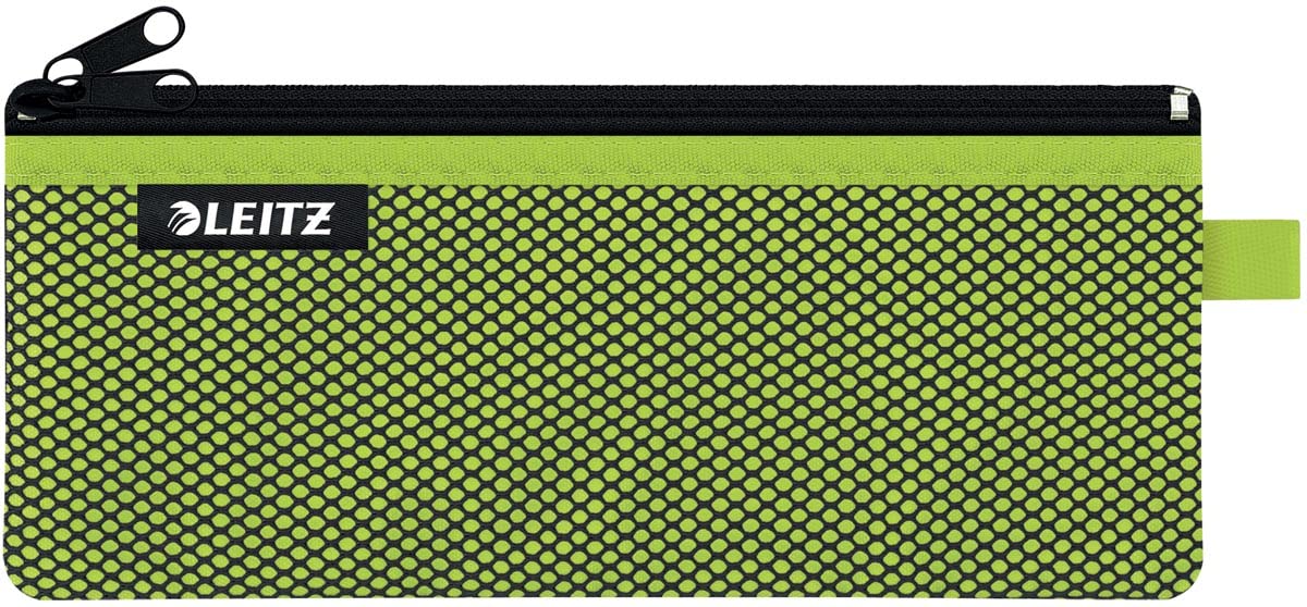 Leitz Wow 2-Pocket Pencil Case, Nylon Zip, Washable, Medium (21x8.5cm) - Green