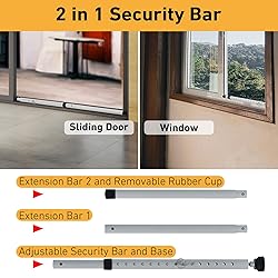 2 Pack Sliding Door Security Bar, Window Security