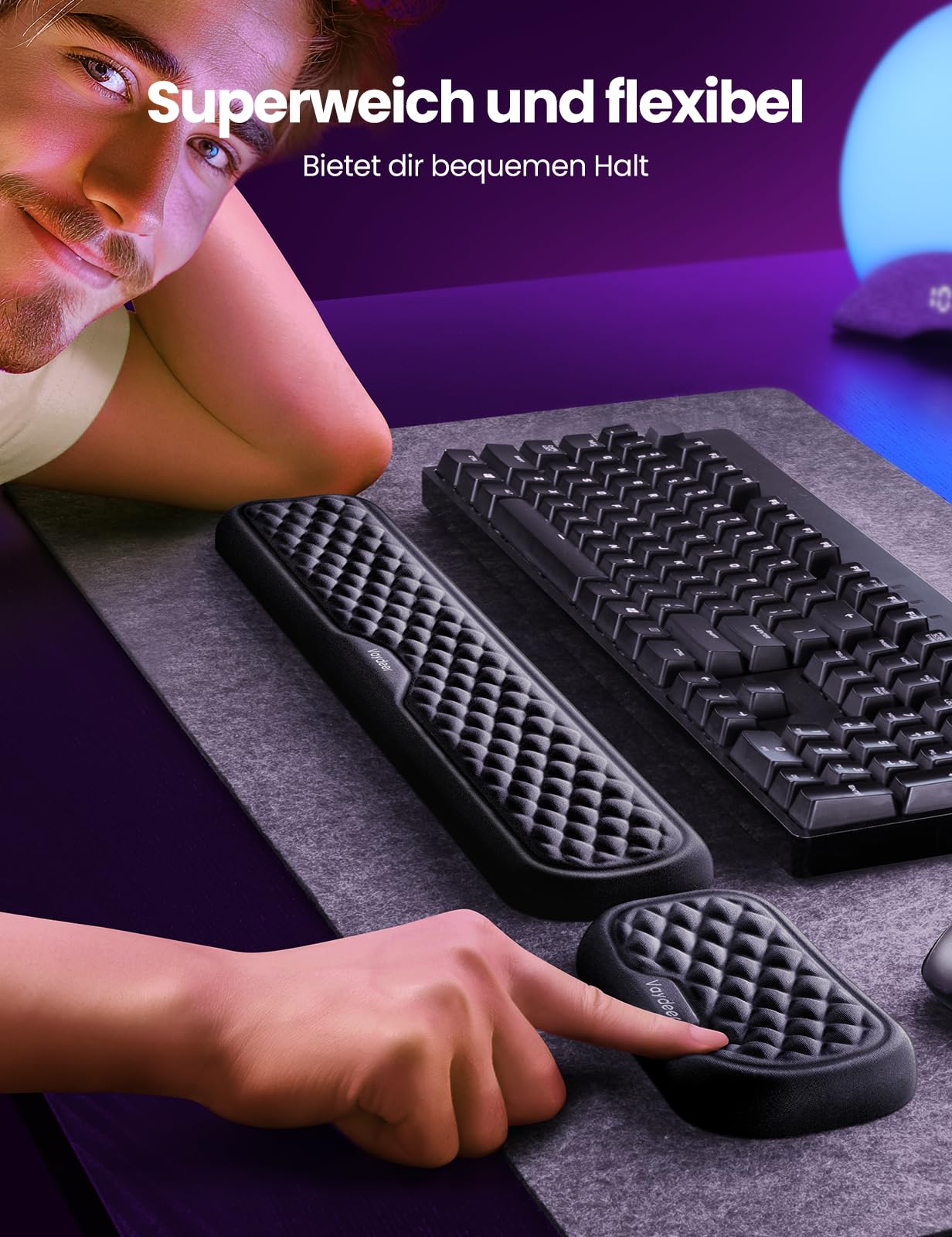 Vaydeer Handballenauflage für Tastatur und Maus, Wrist Rest, Ergonomisches Memory-Foam-Handgelenkstützen-Set für Büro und Spiele - Schwarz. 2