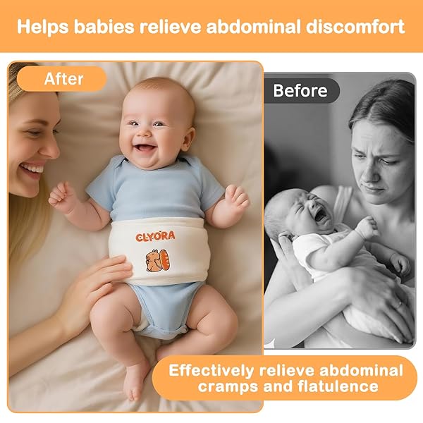 CLYORA HEATED BABY BELLY BAND FOR COLIC & GAS RELIEF, SILENT VELCRO INFANT GRIPE BELT, GENTLE WARMTH COMPRESSION SOOTHE TUMMY DISCOMFORT, ANTI-SCALD SAFE HEATING PAD, ADJUSTABLE FOR NEWBORN 0M+