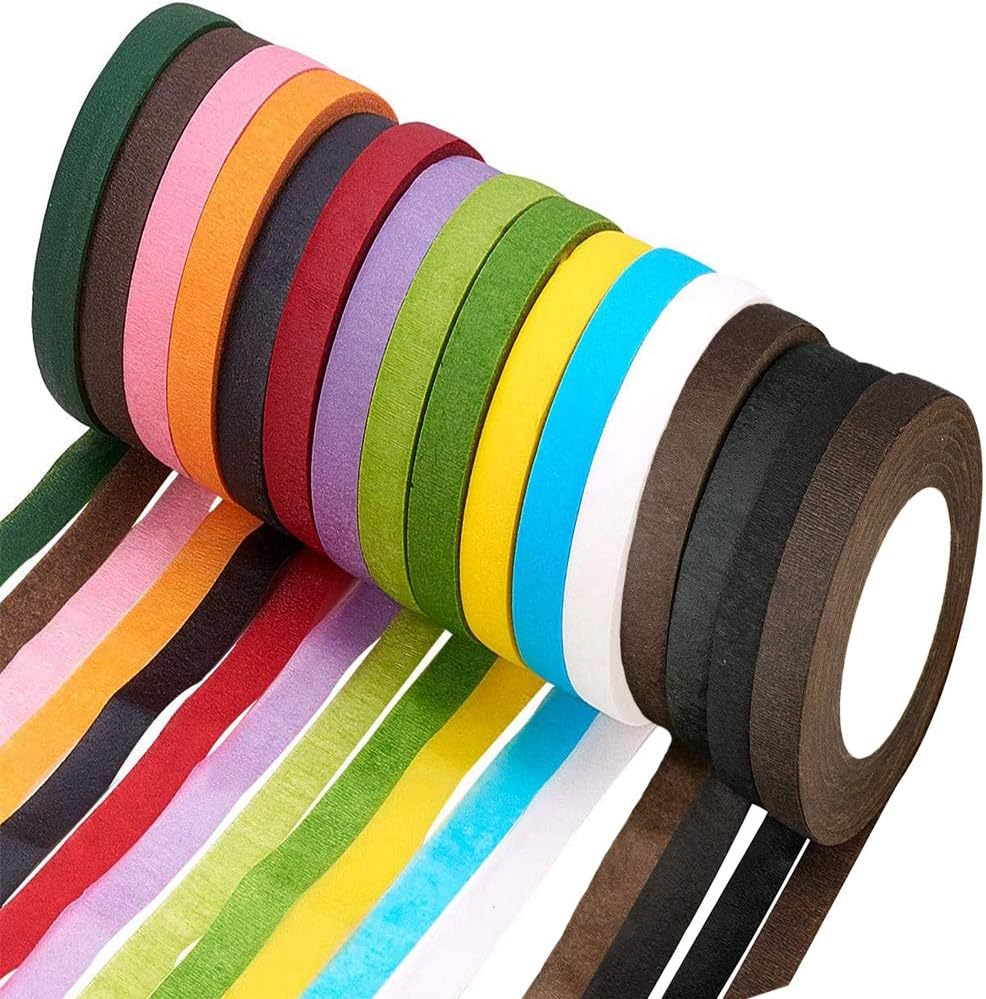 16 Rolls Flower Tapes, Floral Tapes, Floral Stem Wrap Tape, Floral Tapes Self-Adhesive Wraps, 16 Colors Florist Tape for Bouquet, Flowers Wrapping, Crafts Making, Wedding Wreath