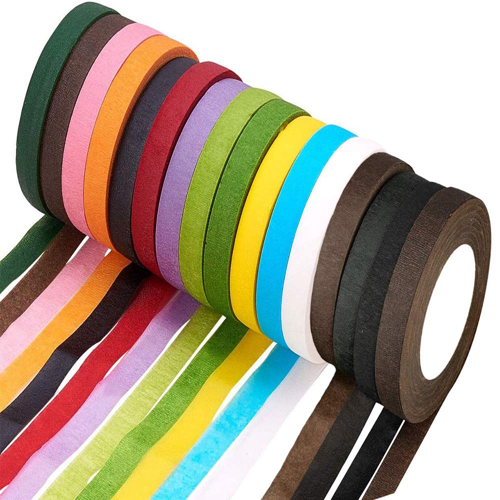 16 Rolls Flower Tapes, Floral Tapes, Floral Stem Wrap Tape, Floral Tapes Self-Adhesive Wraps, 16 Colors Florist Tape for Bouquet, Flowers Wrapping, Crafts Making, Wedding Wreath