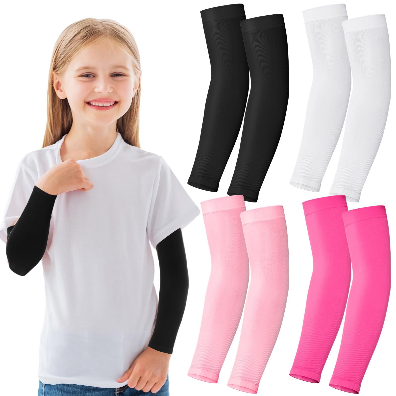 Photo 1 of Shyyween Arm Sleeves for Kids Cooling Arm Cover for Outdoor Sports Volleball Baseball(Black&white&hot Pink&rose Red,4 Pcs)