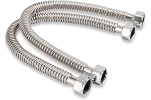 PLUMBINGMASTER Stainless Steel Corrugated Water Heater Connector, 24-Inch, 1” FIP* 1” FIP hot and cold Corrugated Water flexible hose, Leak-Proof, 10-Year Warranty, 2-pack