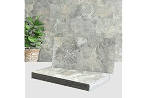 AULIGET 6" x 12" Peel and Stick Backsplash Wall Tiles, Grey & Beige Slate PVC Faux Stone Stick on Tiles for Backsplash Kitchen (Pack of 20)