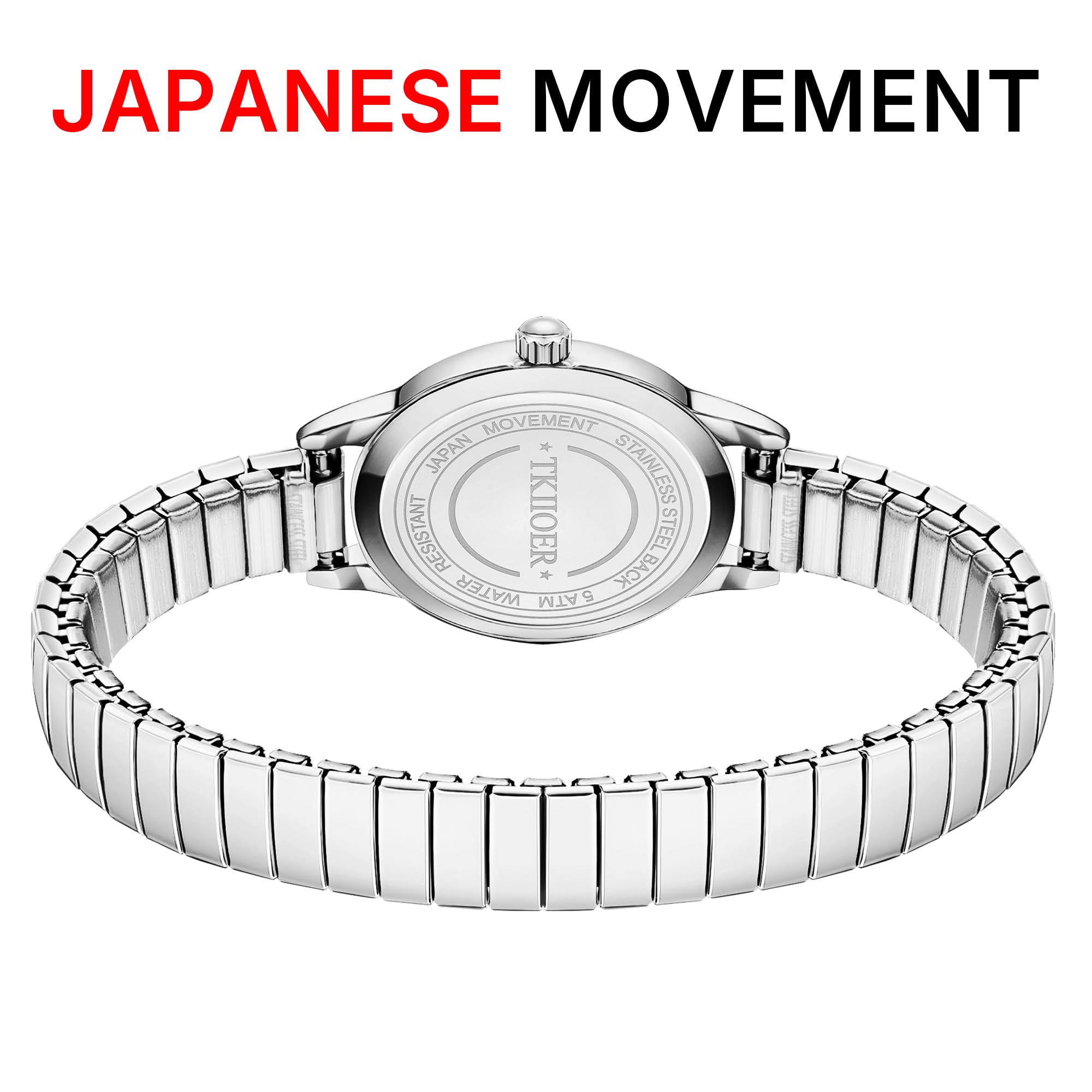 TKIIOER Small Gold Watches for Women, Easy to Read Ladies Analog Watch, 30M Waterproof, Luminous Dial, Stainless Steel Stretch Expansion Strap