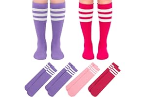 BONANGEL Kids Toddler Soccer Socks Boys Girls Cotton Knee High Striped Tube Socks Athletic Long Socks for Boys Girls 4 Pairs