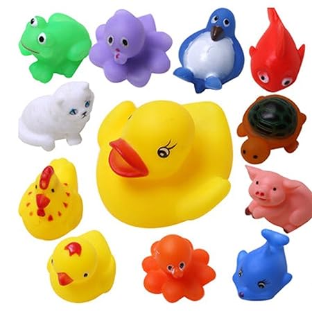 AKSH bath toys non-toxic animal soft toys for baby kids bath toys chu chu 12 piece set, Multi Color