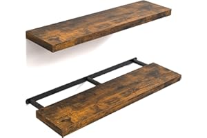 BAYKA Floating Shelves for Wall, 36" Wall Mounted Rustic Wood Shelves for Bathroom, Bedroom, Living Room, Kitchen, Office, Hanging Shelf for Books/Storage/Decor(Rustic Brown,Set of 2)