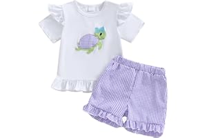 Toddler Baby Girl Clothes Summer Outfit Ocean Whale Bow Strawberry Short Sleeve T-shirt Tops Ruffle Plaid Shorts Set