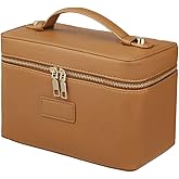 Makeup Vanity Bag for Women - Large Capacity Cosmetic Organizer with Removable Liner, Waterproof PU Leather Skincare Bag, Portable Chic Cosmetic Make Up Case for Skincare, Accessories,StyleB, Brown