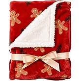 Christmas Sherpa Blanket Throw Size - Reversible Sherpa Fleece Blanket - Super Soft Double Sided Throw for Bed, Sofa, Couch - Thick, Warm, Cozy & Plush - Xmas Winter Bedding - Gingerbread Man, 50x60