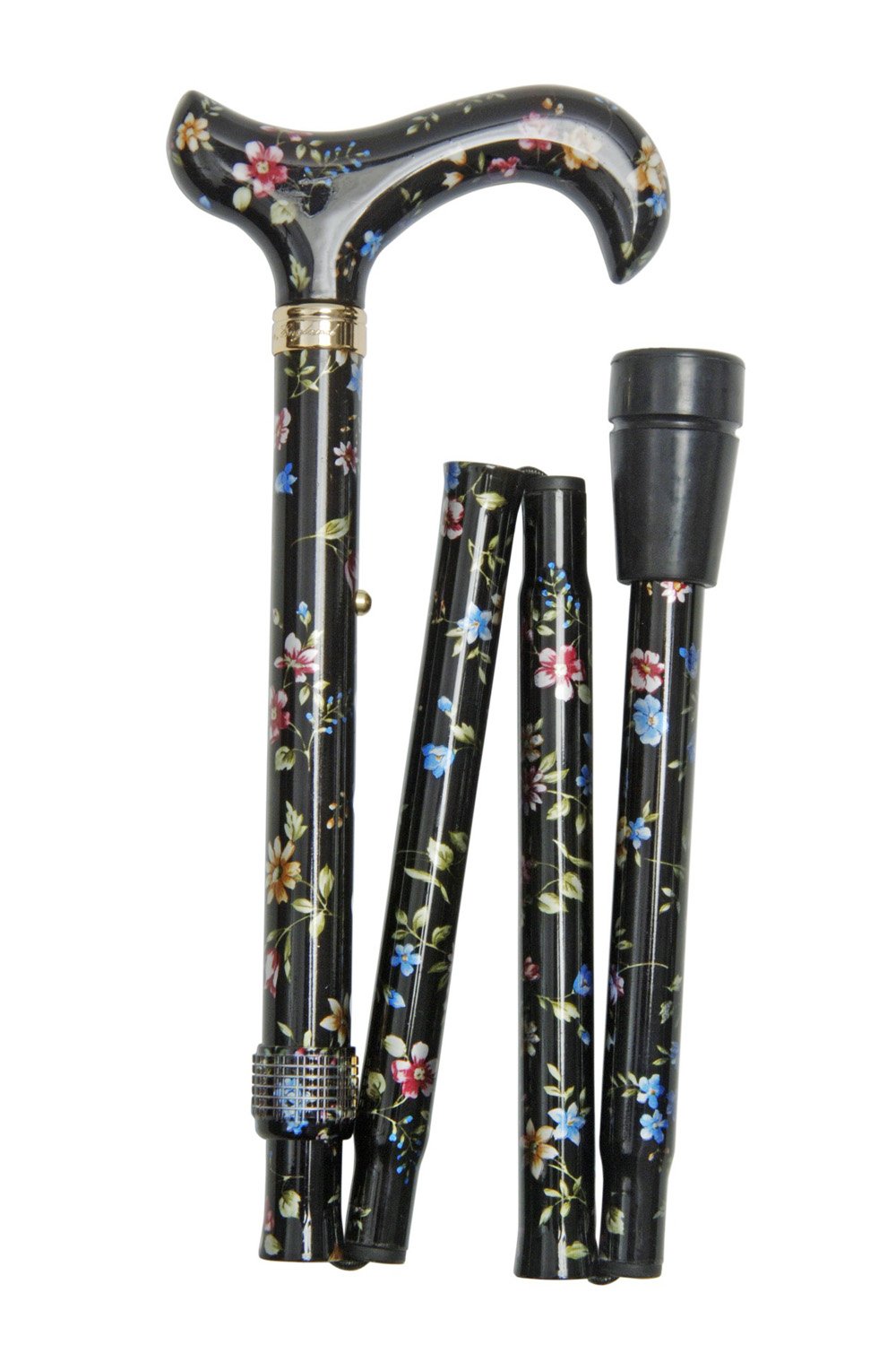 Classic Canes Derby Folding Walking Stick - Black Floral