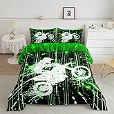 Feelyou Kids Green Dirt Bike Comforter Set Twin Size, Extreme Sports Bedding Set Boys Girls Racing Motocross Rider Comforter Motorcycle Teens Duvet Set Bedroom Decor 2Pcs