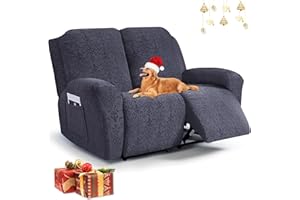 FURNIMAT Recliner Loveseat Cover, 6-Piece Stretch Jacquard Slipcover for 2 Seater Loveseat, Soft & Breathable Fabric with 360° Protection, Elastic Fit, Pet-Friendly Furniture Protector Grey