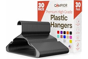 Campior Gray Plastic Hangers 30 Pack Heavy-Duty, Space-Saving, Non-Slip, Durable & Lightweight PP Hangers for Clothes