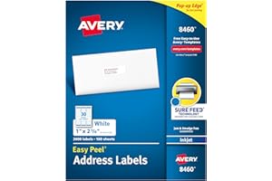 Avery Easy Peel Printable Address Labels with Sure Feed, 1" x 2-5/8" Customizable Stickers, White, 3,000 Blank Mailing Labels, Great for Mailing, Shipping, and More (8460)
