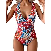 Eomenie One Piece Swimsuit for Women Tummy Control Slimming Bathing Suit Wide Straps V Neck Swim Suit Cross Back Swimwear