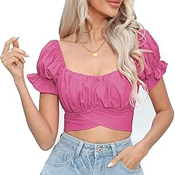 COOUFE Women's Crop Tops Ruffle Short Sleeve Tie
