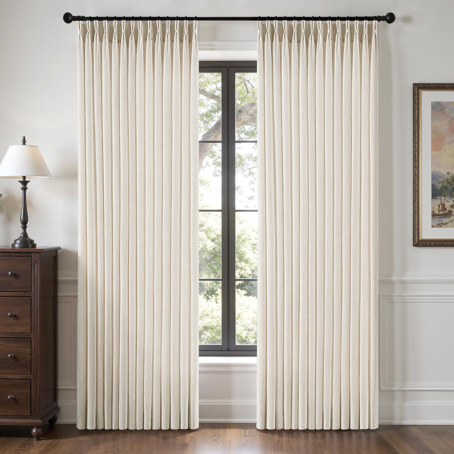 Photo 1 of MIULEE Pinch Pleated Thick Linen Curtains 90 Inches Long 2 Panels Set - Back Tab, Pinch Pleat Semi Sheer Light Filtering Privacy Curtains Let Light in Window Drapes for Living Room Bedroom, Birch