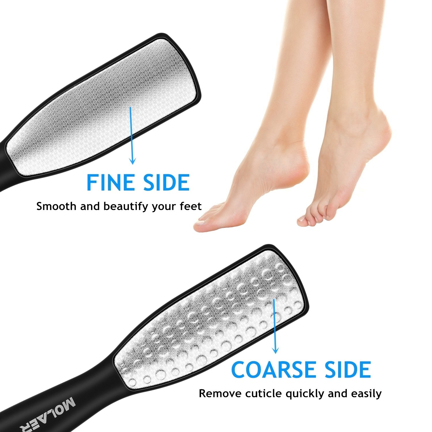 Foot File, 2-Sided Callus Remover, MOLAER Hypoallergenic Foot Care Pedicure Tool to Remove Dead Skin, Stainless Steel Surface, Used on Both Wet and Dry Feet : Beauty