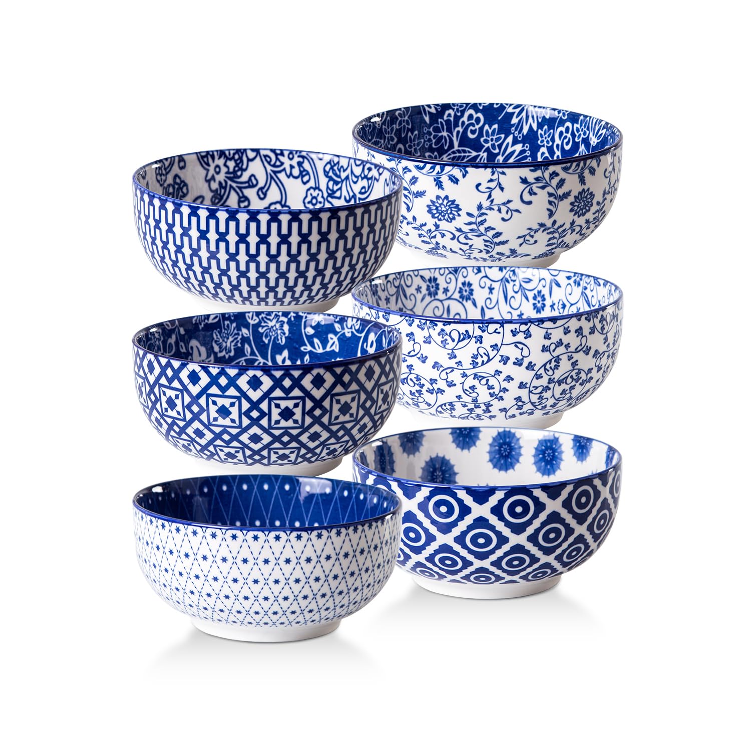 Photo 1 of Cerkik Ceramic Soup Bowls Set - 23 Oz Deep Cereal Bowl for kitchen - 6 Inch Porcelain Salad Bowl for Pasta, Dessert, Ramen - Microwave Dishwasher Safe - Set of 6 - Vintage Blue