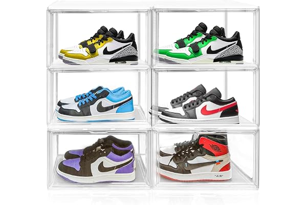 1 Pack Clear Shoe Boxes Plastic Stackable Shoe Organizer, Fits Size 12 | clear plastic boxes with acrylic magnetic lids for