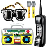 Leitee 5 Pieces 80s 90s Party Decorations Inflatable Radio Boombox Set | with Boombox Mobile Phone Microphones Glasses Balloon PVC, 80s 90s Props for Retro Hip Hop Disco Birthday Party Accessories