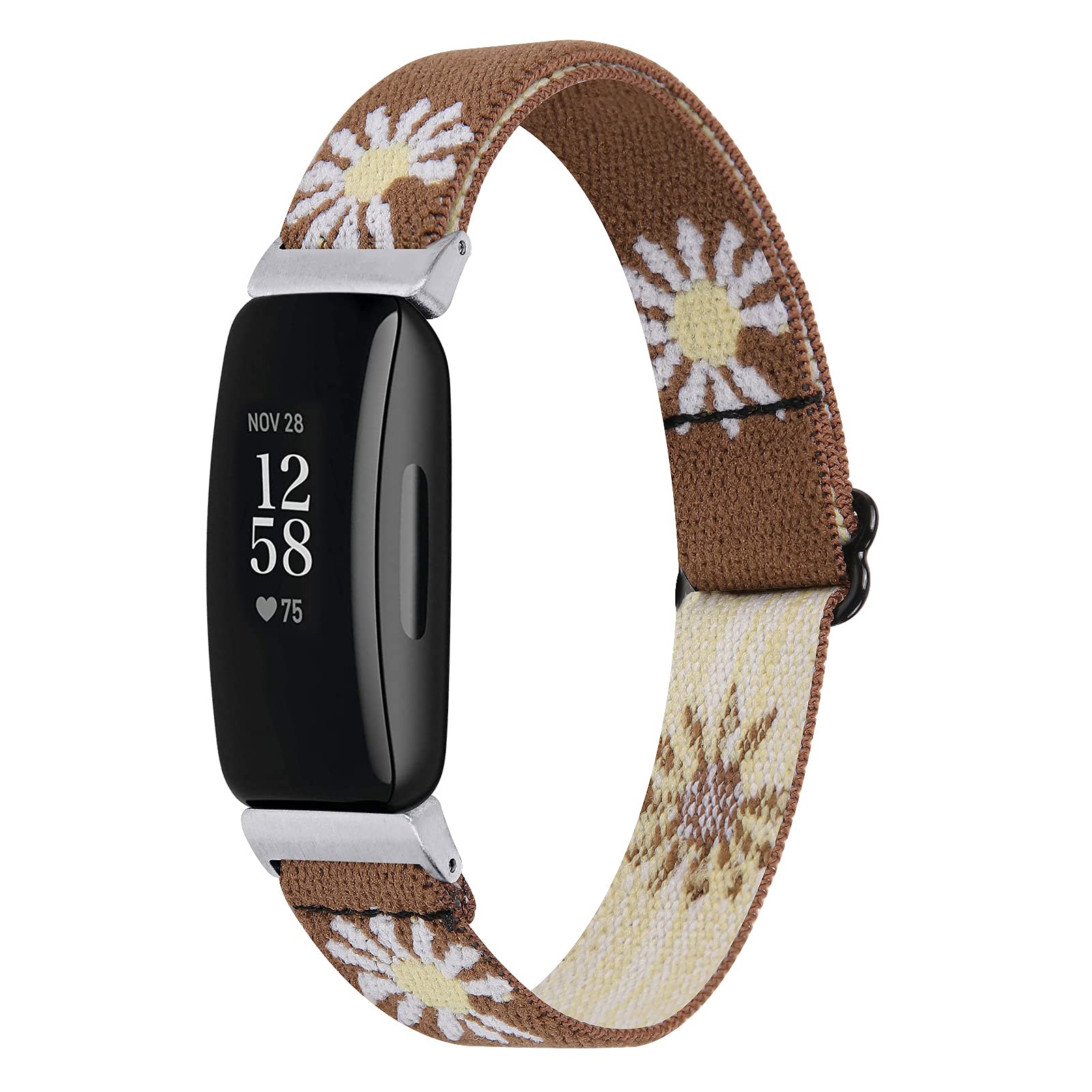 Ginamart Sport Strap Compatibale with Fitbit Inspire/Inspire HR/Ace 2 Strap, Women Men Woven Nylon Breathable Fabric Replacement Wrist Strap Band for Fitbit Inspire HR Small Large (Brown Flower)
