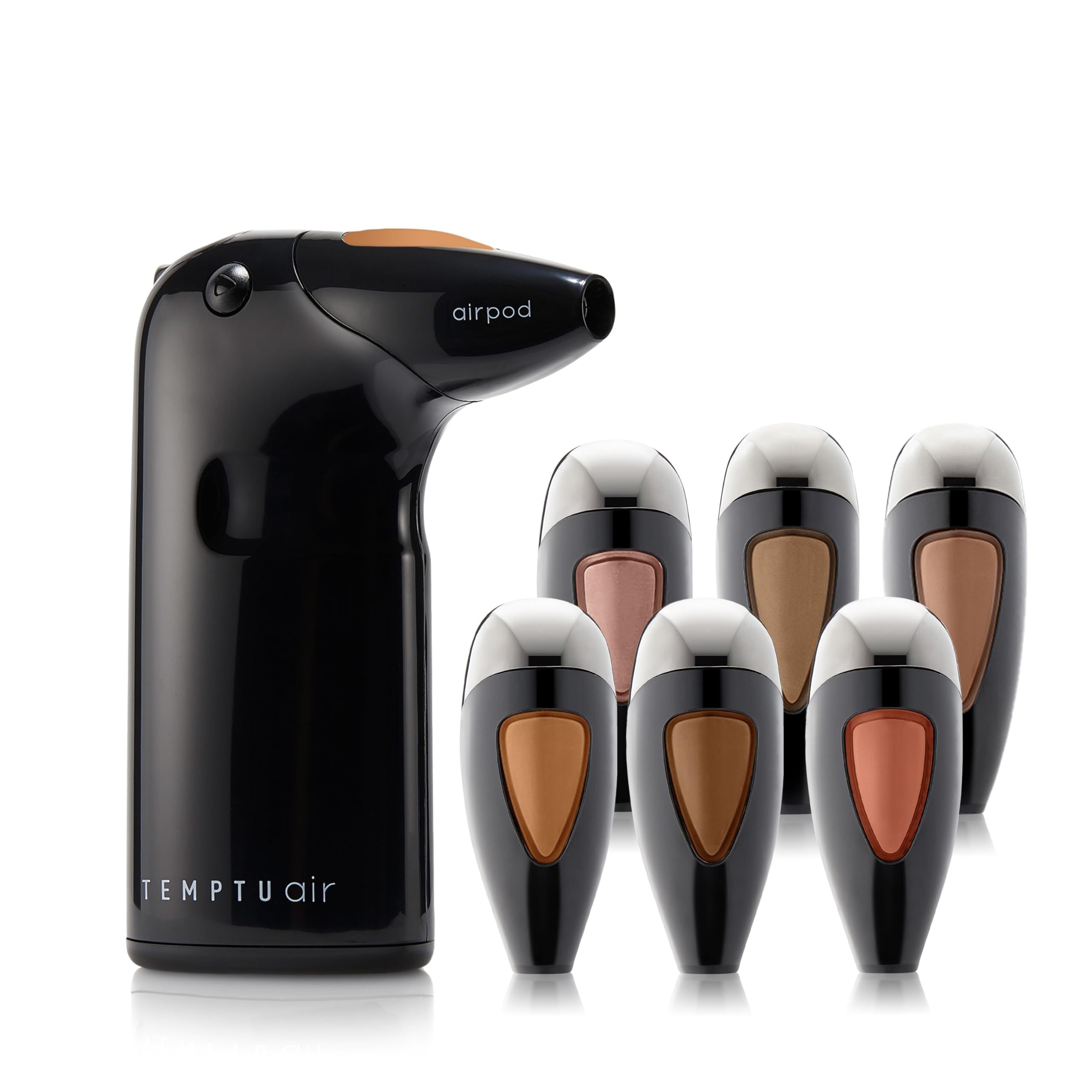 Photo 1 of TEMPTU Air Discovery Airbrush Makeup Kit For Beginners, Personal, Or Professional Use, 8-Piece, Pre-Filled Airpod Makeup Essentials Set - Semi-Matte, Natural Finish, Dark