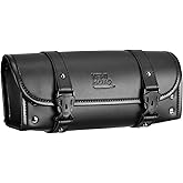 KEMIMOTO Motorcycle Fork Tool Bag Universal PU Leather Roll Bag for Front Fork Handlebar Sissy Bar Storage Pouch Dyna Softail