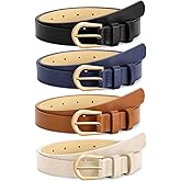 VONMELLI 4 Pack Womens Thin Leather Belt Skinny Waist Belts for Women Fashion Jeans Dress with Gold Buckle