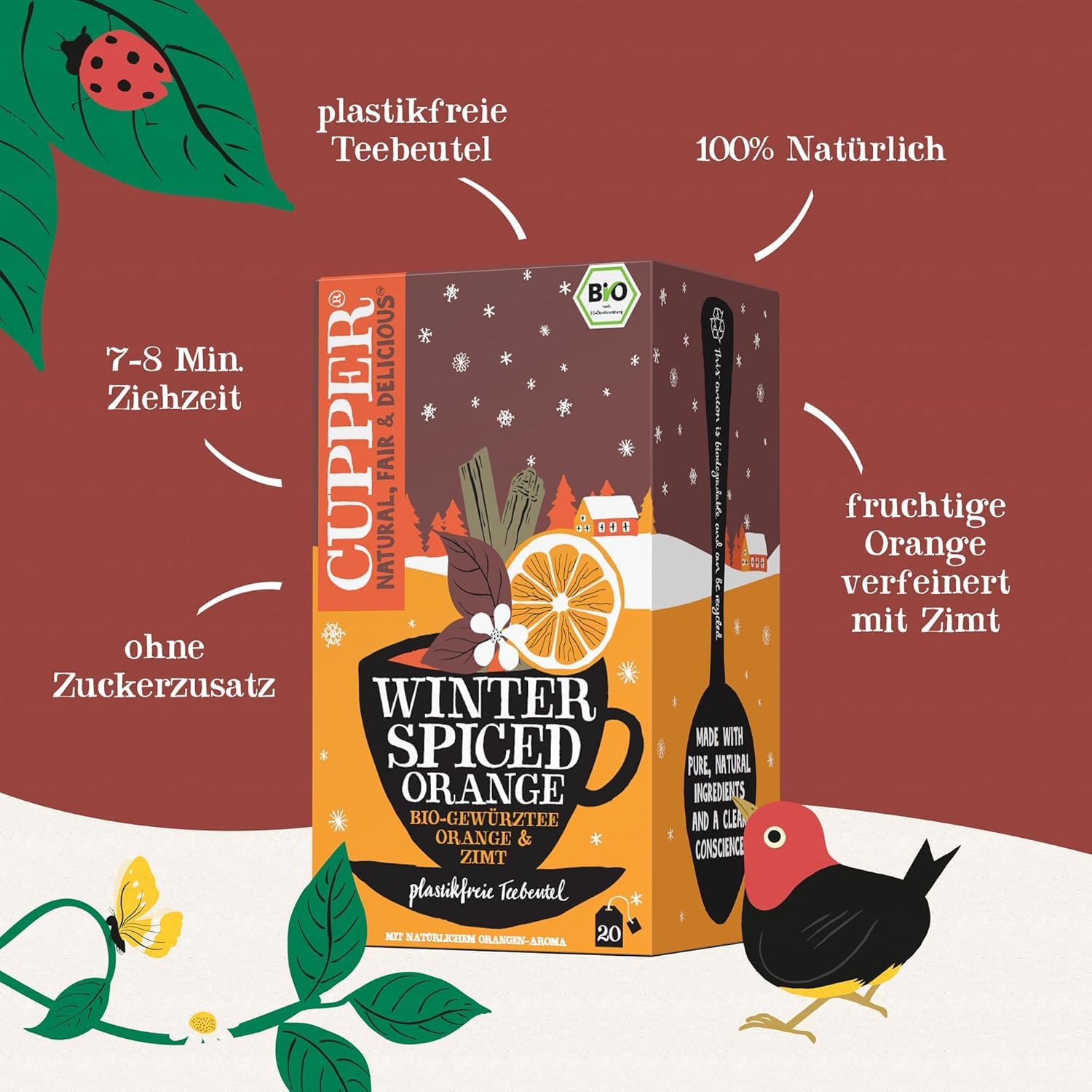 Cupper Bio Tee Set "Wintertees", Tee Geschenkset, Früchtetee, Kräutertee, drei verschiedene Sorten, 60 ungebleichte, plastikfreie Teebeutel, 3er Pack 4