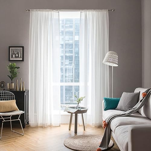 MIULEE White Window Sheer Curtains for Bedroom Living Room Solid Elegant Net Drapes 2 Panels Width 38 x Length 72 Inches
